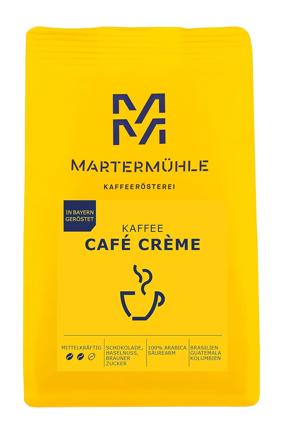 Martermühle Café Crème Kaffeebohnen 500g mittelkräftig I Arabica I Smaker: Brauner Zucker, Haselnuss, Schokolade I Ganze Kaffeebohnen schonend geröstet, säurearm
