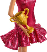Modedansande barbiedocka med rufsig röd klänning, dansskor, brunt hår och tillbehör för danstroféer, JFR09 Naty Shop Dolls