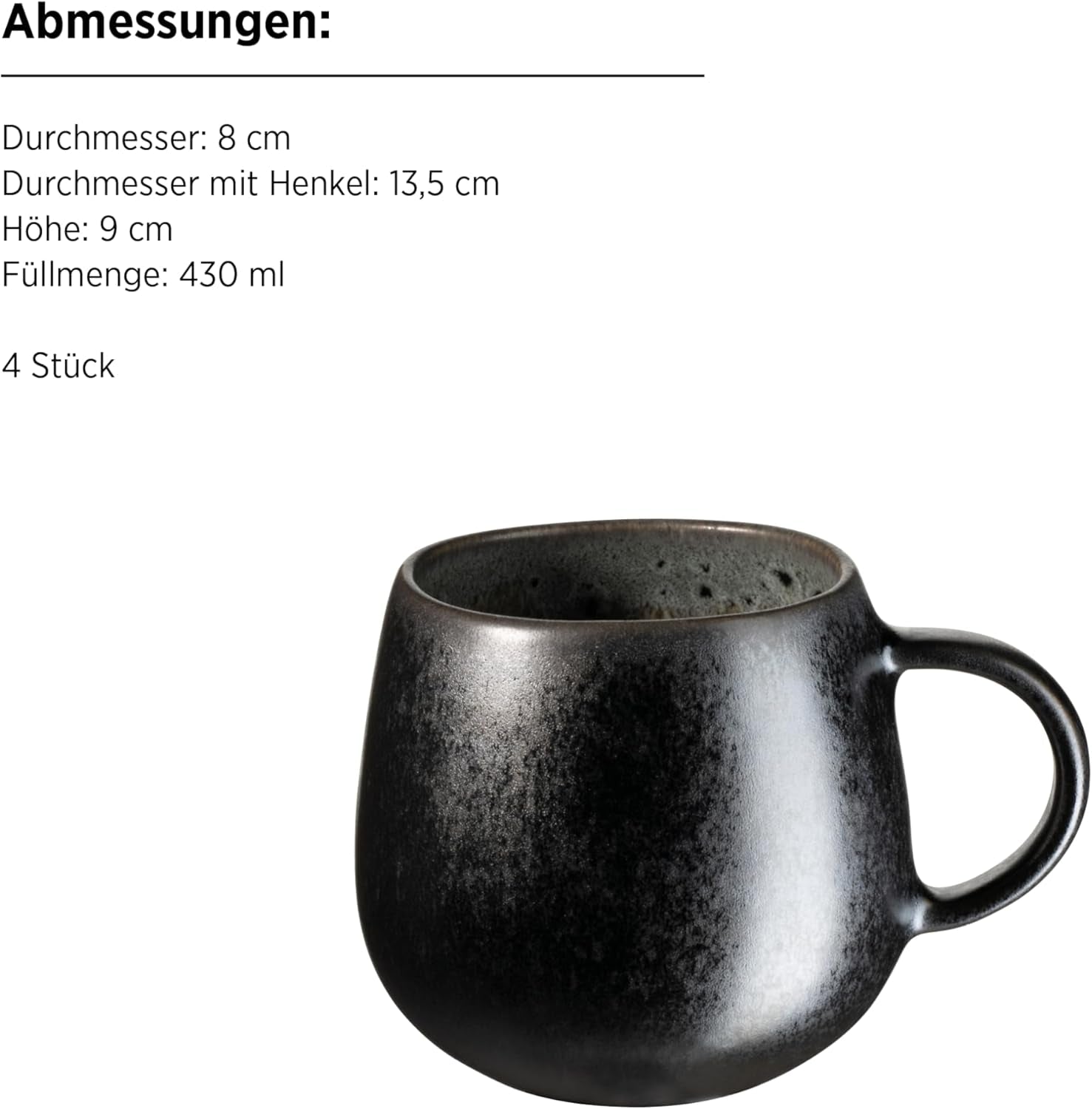 MÄSER Carellia frukostset 12 delar - keramik från Portugal - reaktiv glasyr - 4 desserttallrikar 23 cm, 4 skålar 15 cm, 4 kaffemuggar 430 ml - tål diskmaskin och mikrovågsugn, grå