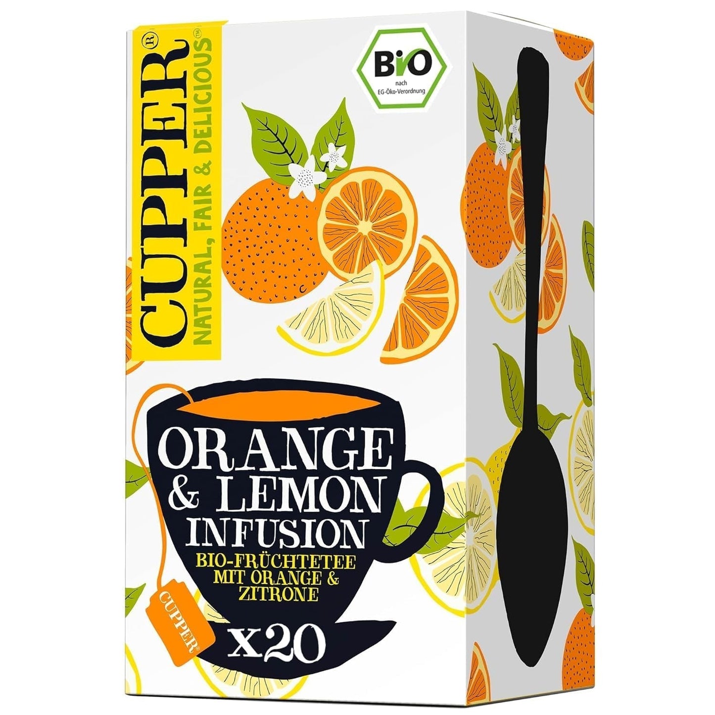 CUPPER Ekologiskt fruktte "Orange & Lemon Infusion", 20 oblekta tepåsar, ekologiskt, rättvis handel