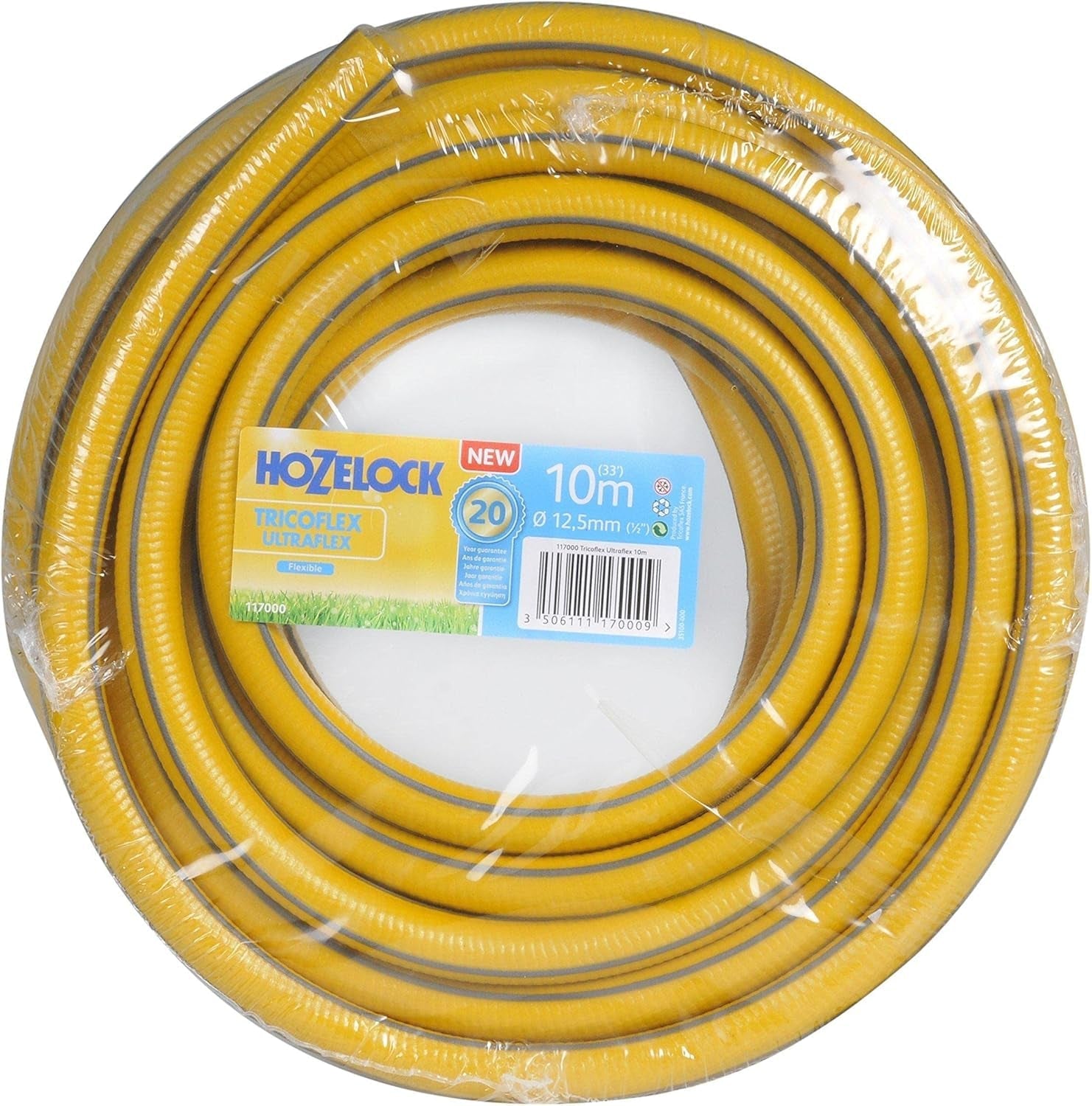 HOZELOCK - Tricoflex Ultraflex slang Ø 12,5 mm (1/2") 20 M: Flexibel trädgårdsslang, väderbeständig, vrid- och böjbeständig, tillverkad av 40 % återvunnen PVC [117002], gul