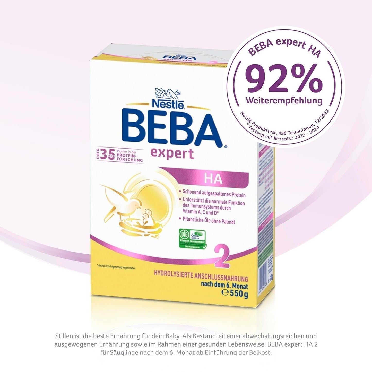 BEBA Expert HA 2 Tillskottsmjölk efter 6 månader, barnmat med hydrolyserat protein, endast laktos, palmoljefri, förpackning om 6 (6 x 550 g) Naty Shop