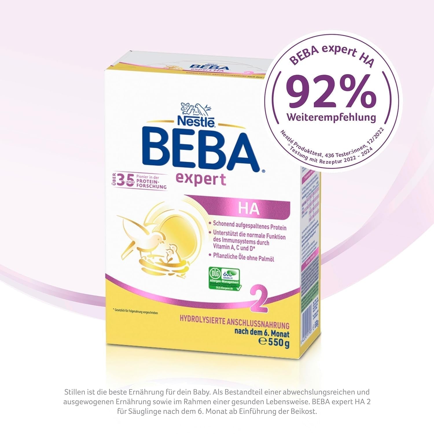 BEBA Expert HA 2 Tillskottsmjölk efter 6 månader, barnmat med hydrolyserat protein, endast laktos, palmoljefri, förpackning om 6 (6 x 550 g) Naty Shop