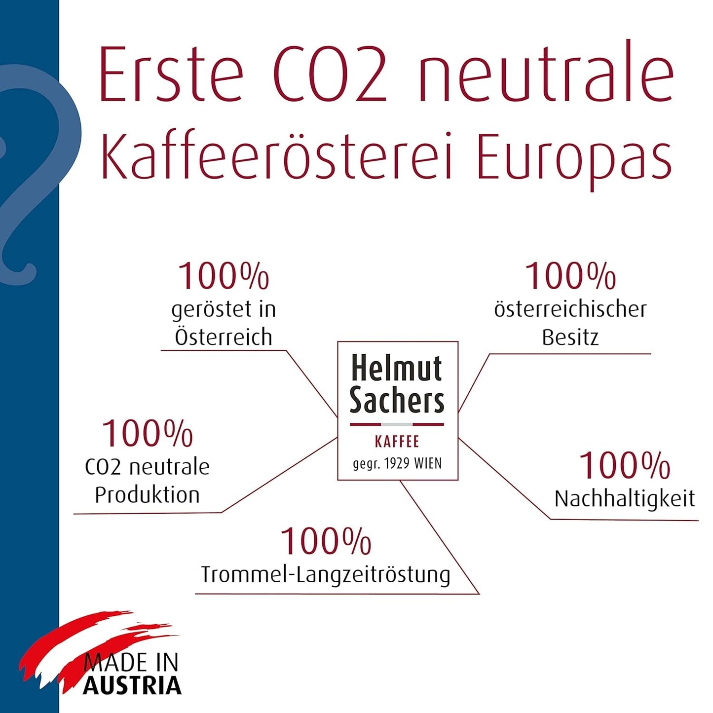 Helmut Sachers Kaffee - Wienerblandning, styrka 3/5, 100 % Arabica, hela kaffebönor, 6 x 500 g Naty Shop
