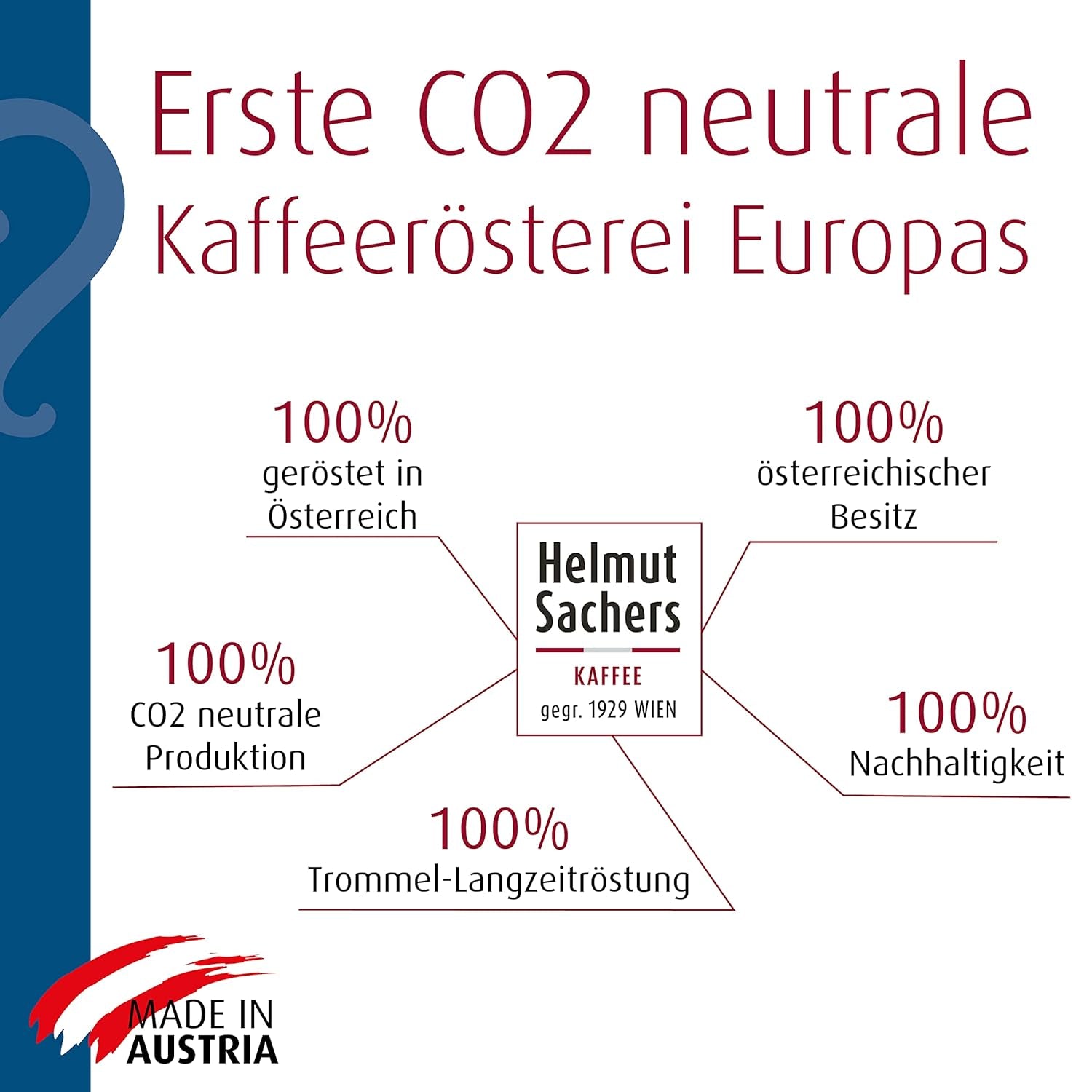 Helmut Sachers Kaffee - Wienerblandning, styrka 3/5, 100 % Arabica, hela kaffebönor, 6 x 500 g Naty Shop