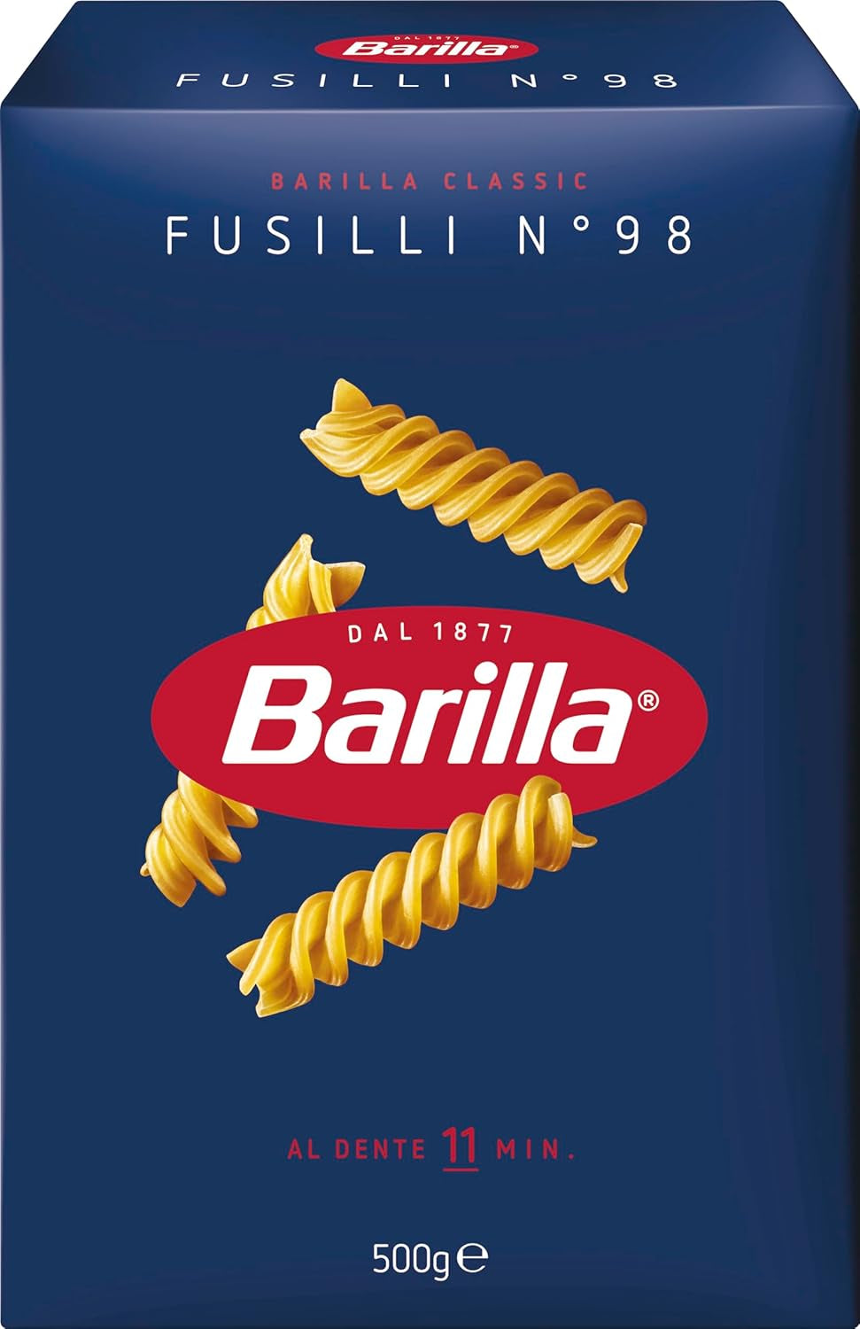 Barilla Pasta Classic Fusilli nr 98 från högkvalitativt durumvete, alltid al dente, Chili, Spaghetti, Fusilli, Penne, Italiensk, 500g
