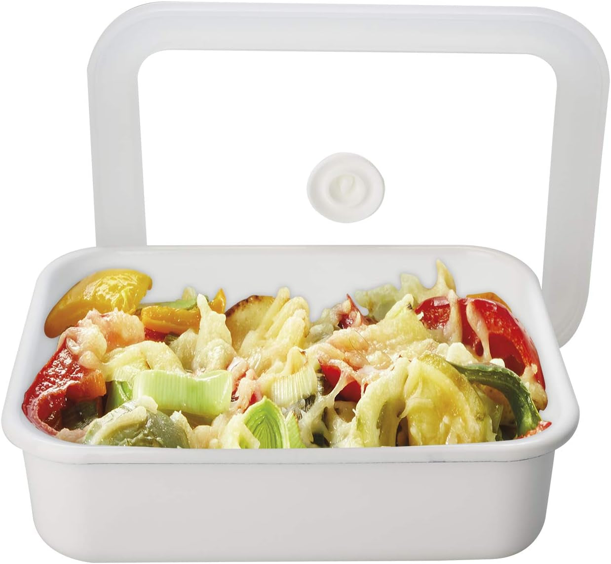 Emaljerad vakuummatförvaringsburk | XL| 1,85L | 23,5 x 17,5 x 7 cm | håller maten fräsch mycket längre | skyddar mat från bakterier och svampangrepp | utan vakuumpump Matförvaringslådor Naty Shop Flat L