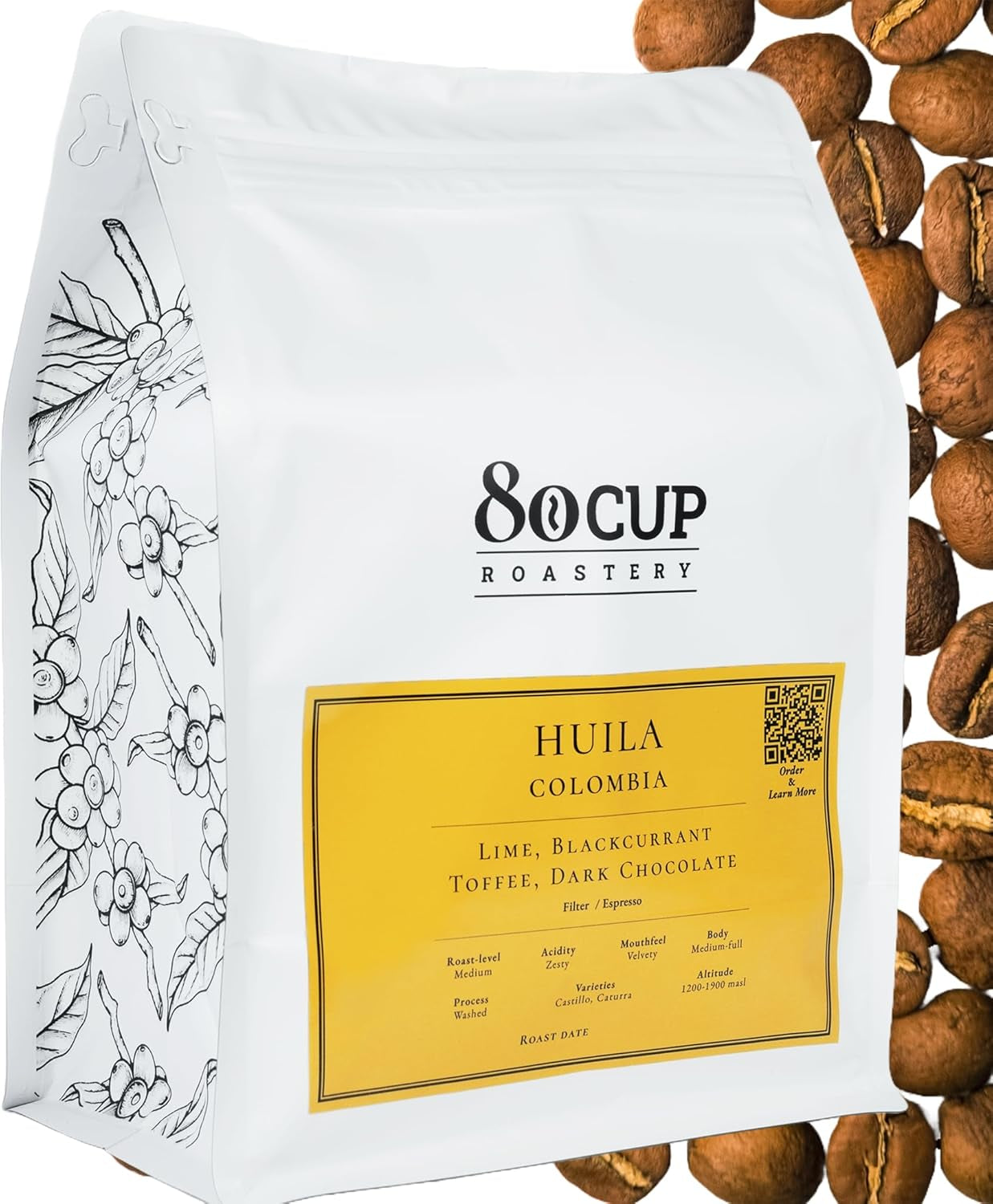Rostade efter beställning ~ färskaste specialkaffebönor | 80 CUP Rosteri | Colombia Huila, Single Origin(1kg) Spezialitäten Kaffeebohnen, Frisch Geröstet