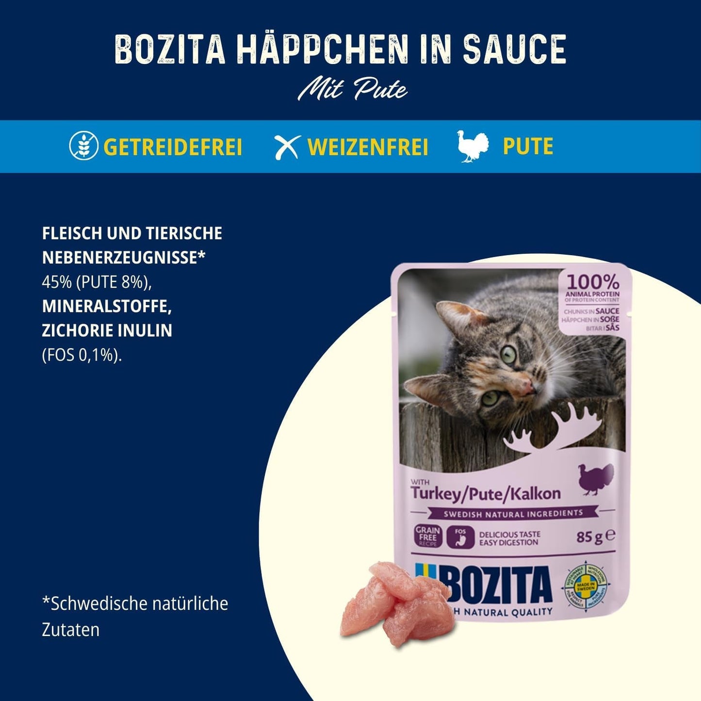 Bozita påse Nassfutter Häppchen i sås med kyckling - 12x85g Portionsbeutel getreidefreies & weizenfreies Futter für Katzen - Katzennassfutter für erwachsene Katzen med 8,5 % protein & 4,5 % fetthalt