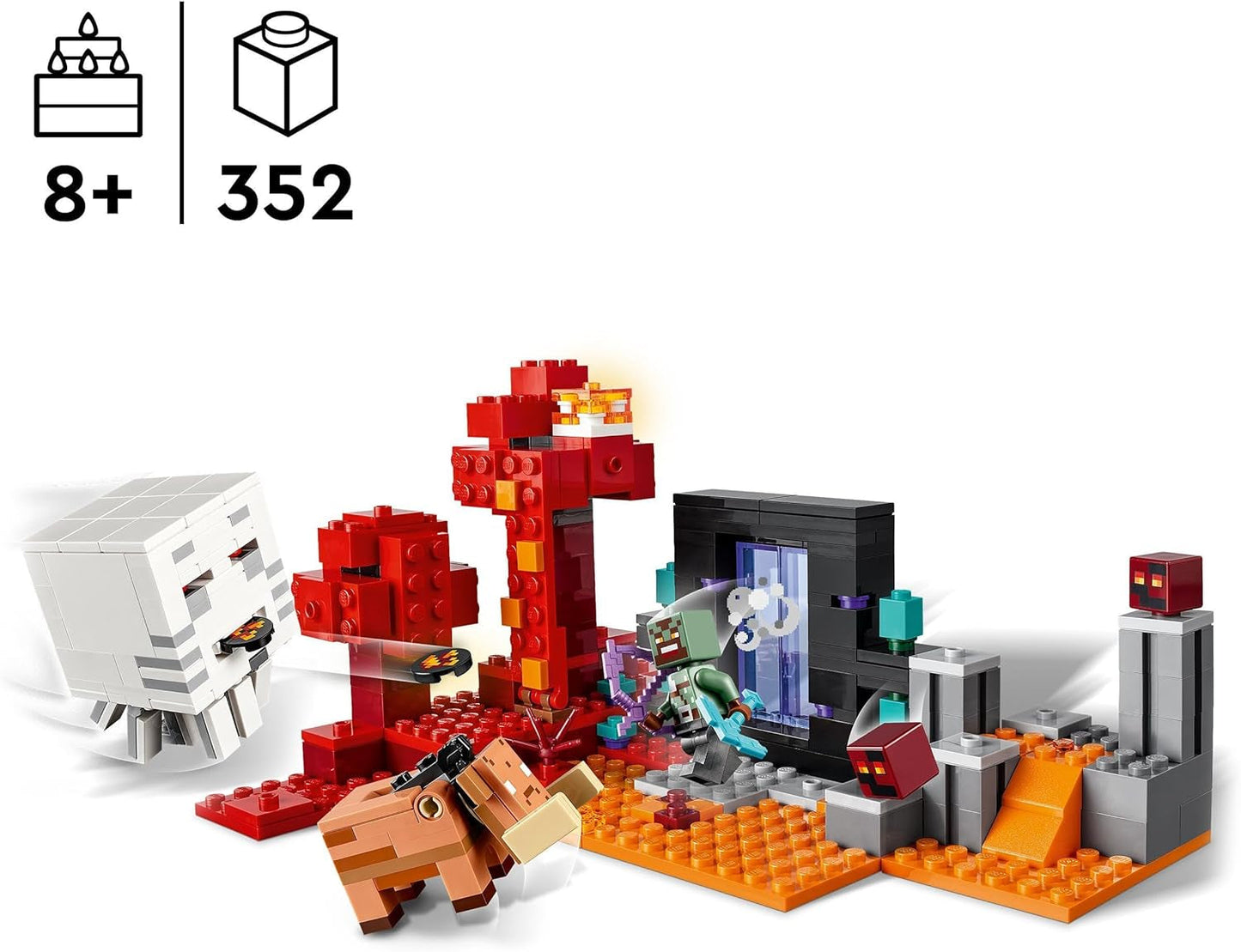 LEGO Minecraft Ambush at the Nether Portal Nether-leksak för barn med stridsscener och legendariska figurer inklusive spökpresent för spelare pojkar och flickor 8 år gamla 21255 Byggset Besuche den LEGO-Store