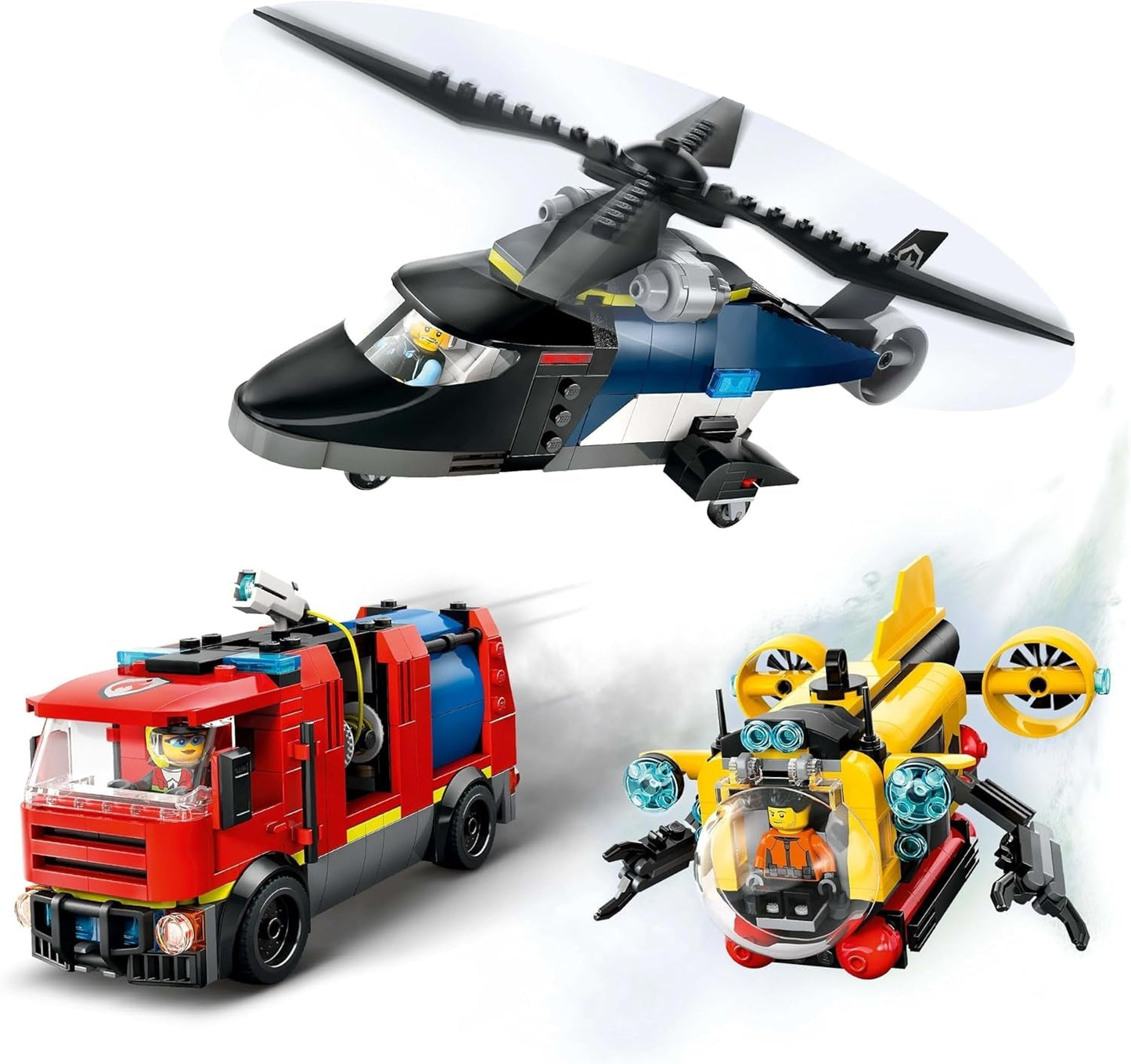 LEGO City Combo Set med helikopter, lejonbil och ubåt och 3 minifigurer - Byggbara leksaksfordon för pojkar och flickor från 7 år - Födelsedags- och semesterpresent 60462 Byggset Besuche den LEGO-Store
