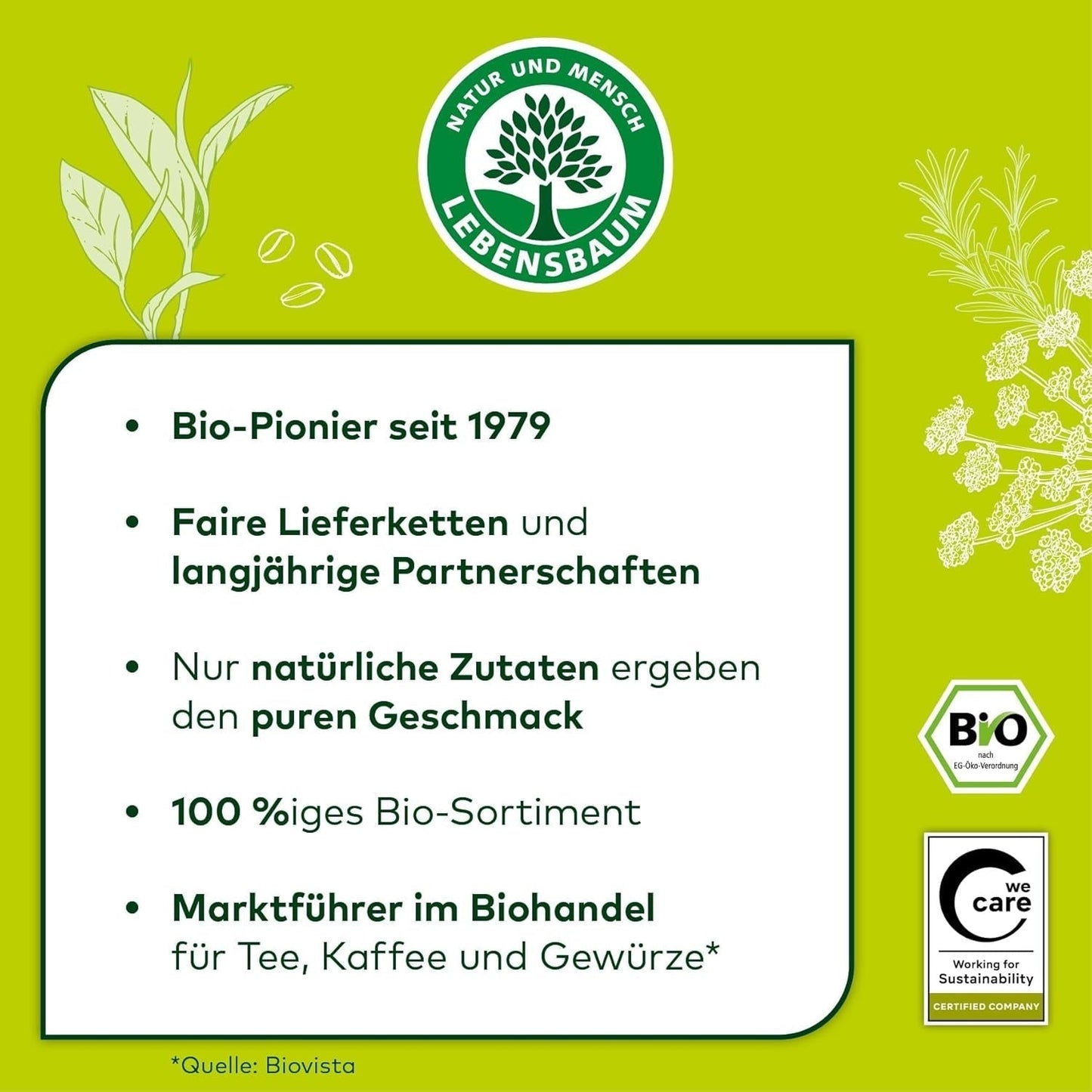 Lebensbaum Darjeeling Helbladsgrönt te, ekologiskt te, grönt te med smak av färska blommor, ljusgrön färg, 1000g