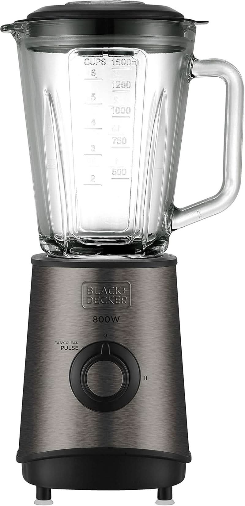BLACK+DECKER Stativblandare | 500W | 2 hastigheter | Pulsfunktion | Glaskrug | 1,5L | Edelstahlmesser Mit 4 Klingen | Herausnehmbar Und Leicht Zu Reinigen | Weiß Und Grau Kitchen Naty Shop 800W Edelstahl