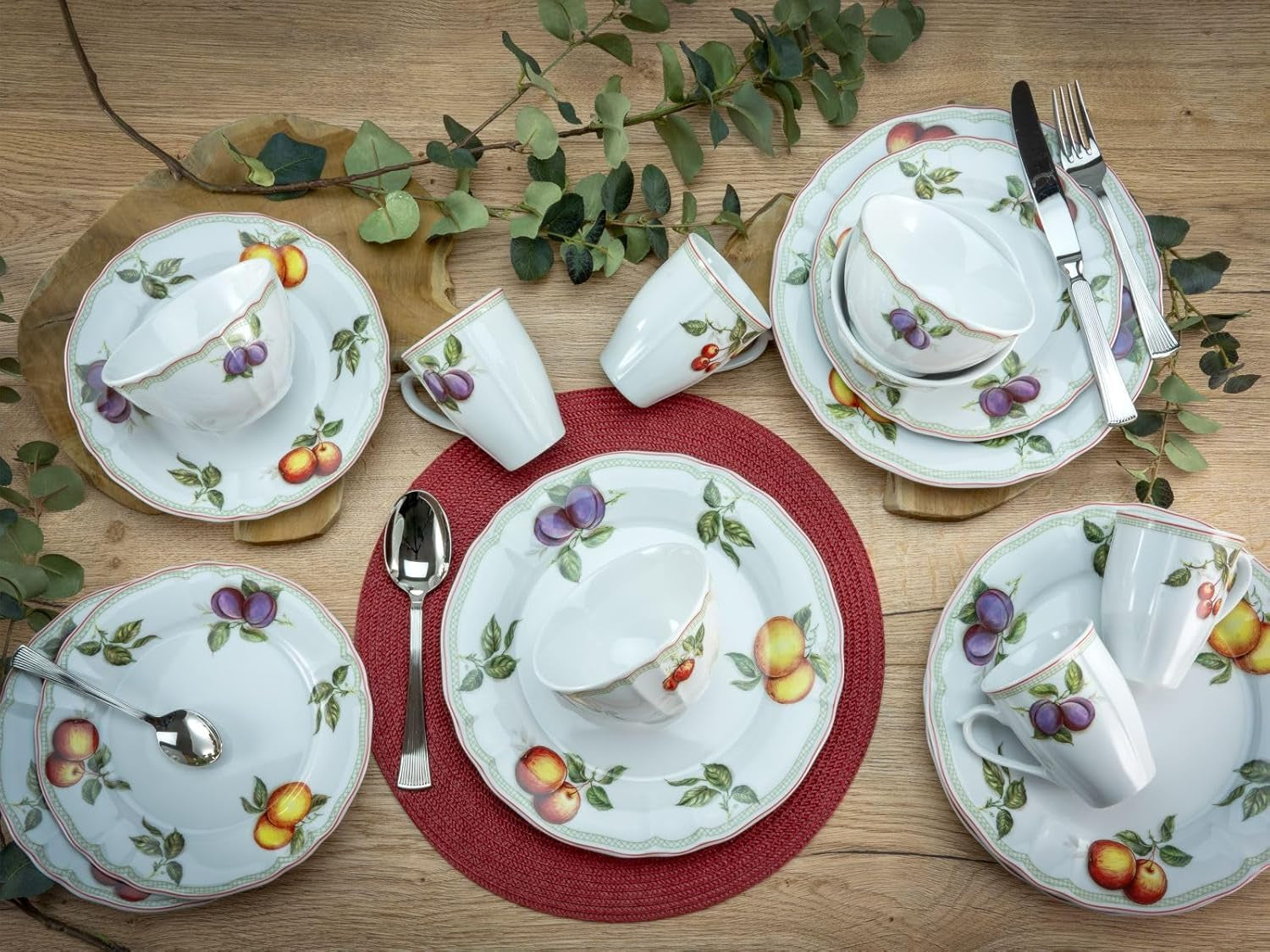CreaTable, 16999, Flora ORCHARD-serien, 16-delat servisset för 4, kombinerad porslinsservice, diskmaskin och mikrovågssäker, tillverkad i Europa