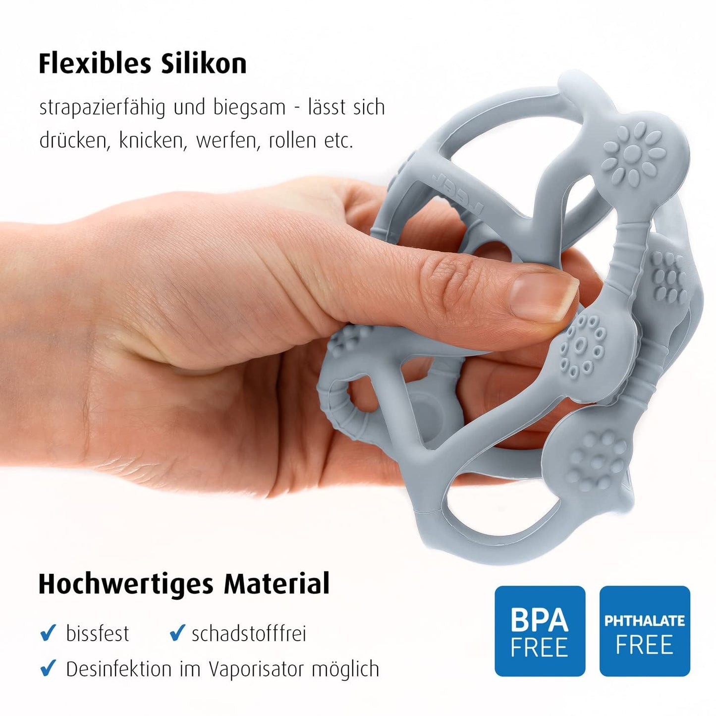 Reer Bite&Play Baby Teether Ball and Catcher, Bitring och leksak för småbarn, bra present