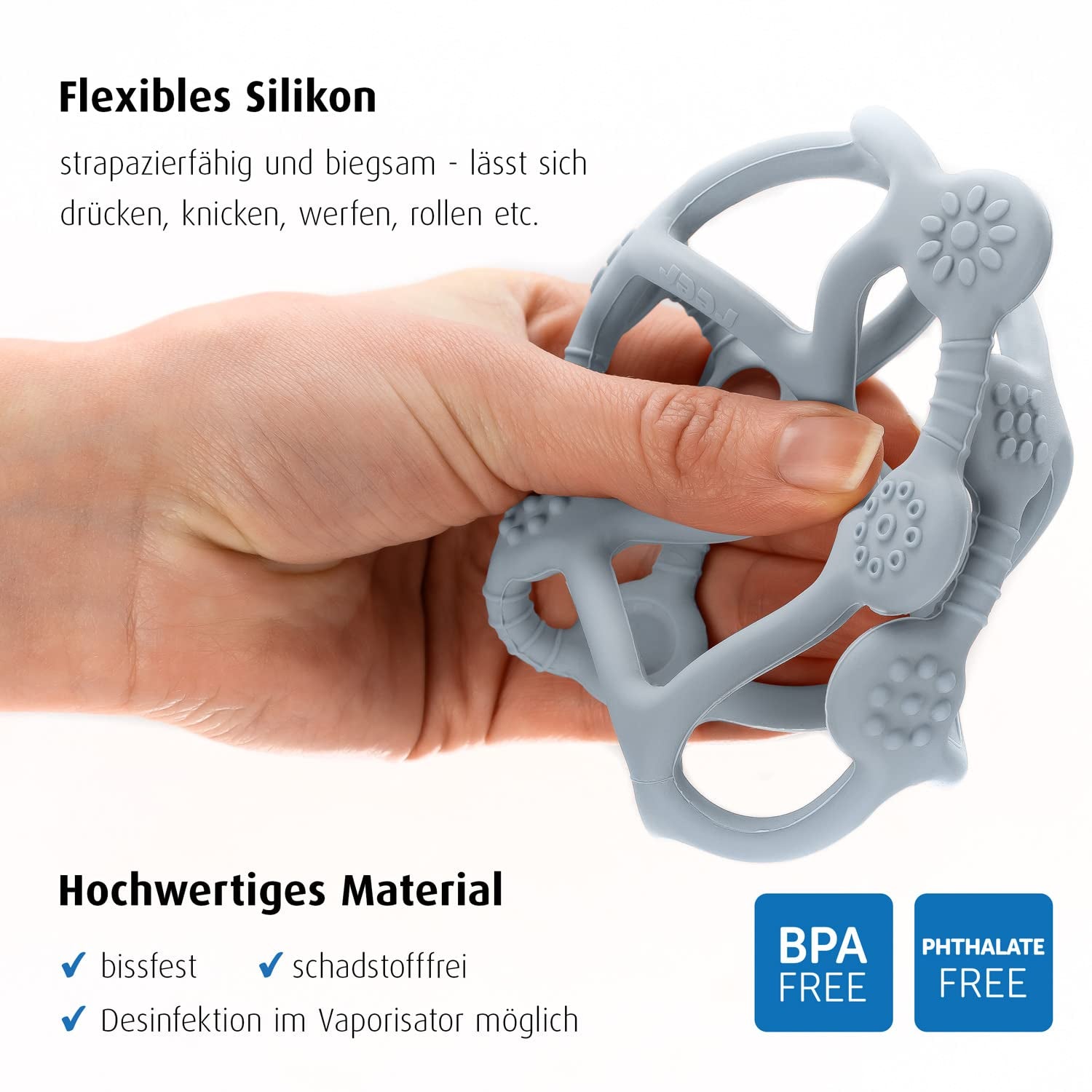 Reer Bite&Play Baby Teether Ball and Catcher, Bitring och leksak för småbarn, bra present