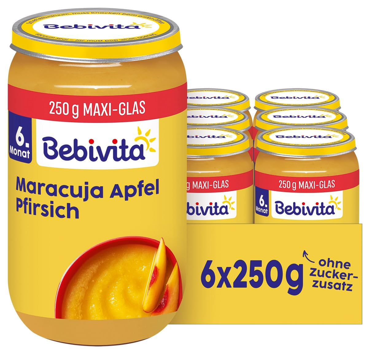 Persikor och passionsfrukt i äppeljuice, 250g, förpackning om 6 (6x250g)