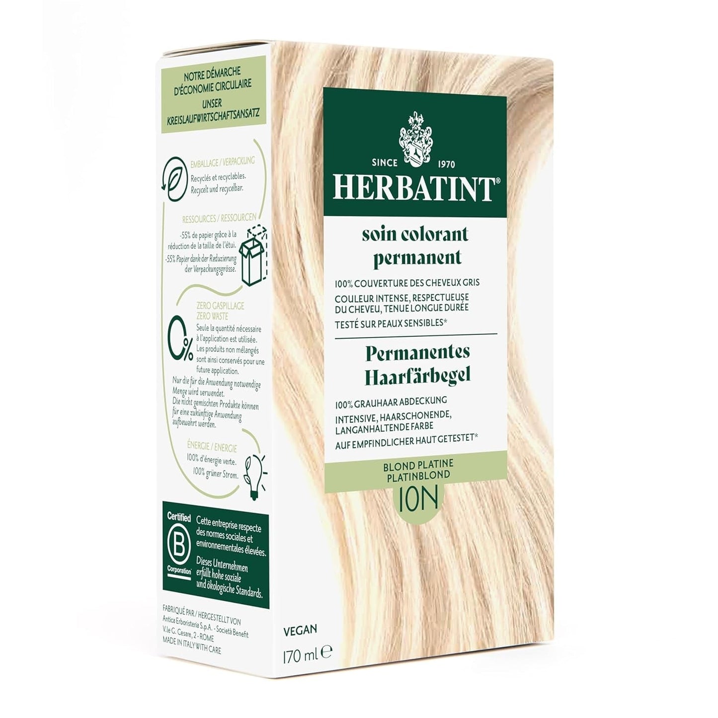 Permanent hårfärgningsgel 6N mörkblond - 170 ml I Ammoniakfri, 100 % täckning av grått hår I Testad på känslig hud, med 8 växtextrakt