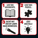 De tre??? - Crime Puzzle - The Villa of the Puzzles Av KOSMOS 697976, 300 bitar, Glow in the dark, Med UV-lampa, Läsning, Pussel, Pussellösning, Detektivpussel Från 10 år Puzzle Naty Shop