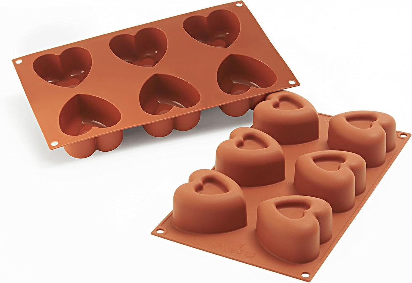 Silikomart 20.036.00.0060 SF 036, Kitchen Heart Naty Shop L (69,5 x 72 mm, djup 39,5 mm. Volym: 6 x 125 ml) Sf124 Passion, 6 x hackade hjärtan