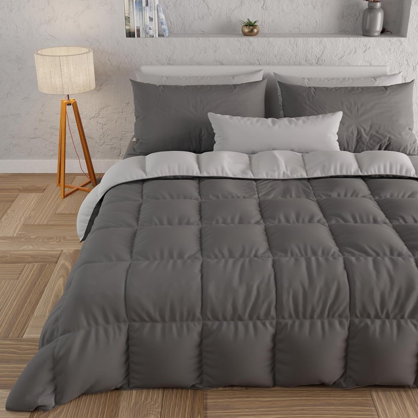 PETTI Artigiani Italiani - Vintertäcke för dubbelsäng, maxi, monokrom, dubbelsidig, vit, grå, 100% Made in Italy Täcken och täcken Naty Shop Grey Sängstorlek 120-130X200: [Quilt 220 X 260 Cm]