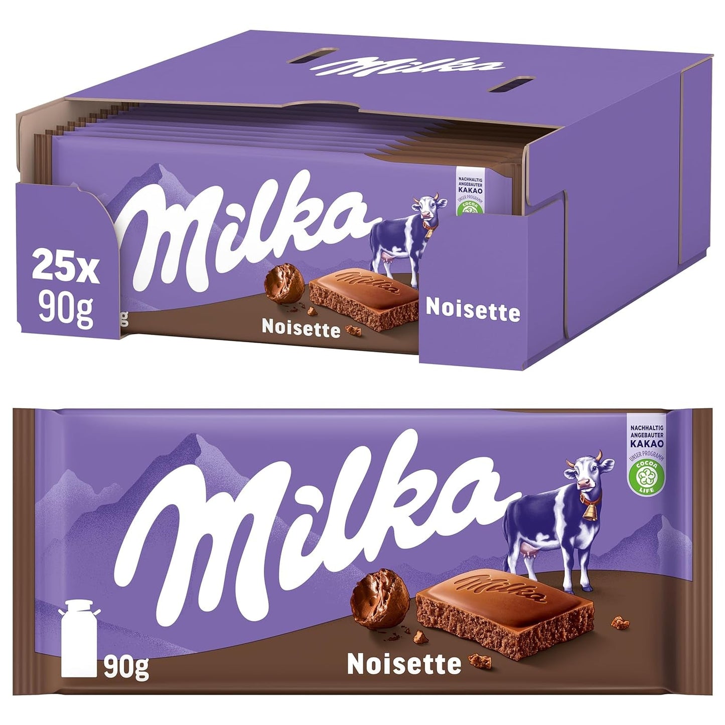 Milka Noisette – alpin mjölkchoklad med delikat och krämig hasselnötsfyllning – 25 x 90g