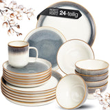 Moritz & Moritz TARENTO 24-delat servisset för 6, grå - Elegant tallriksset i stengods av hög kvalitet - Matservisset innehåller 6 mattallrikar, 6 desserttallrikar, 6 middagstallrikar och 6 koppar