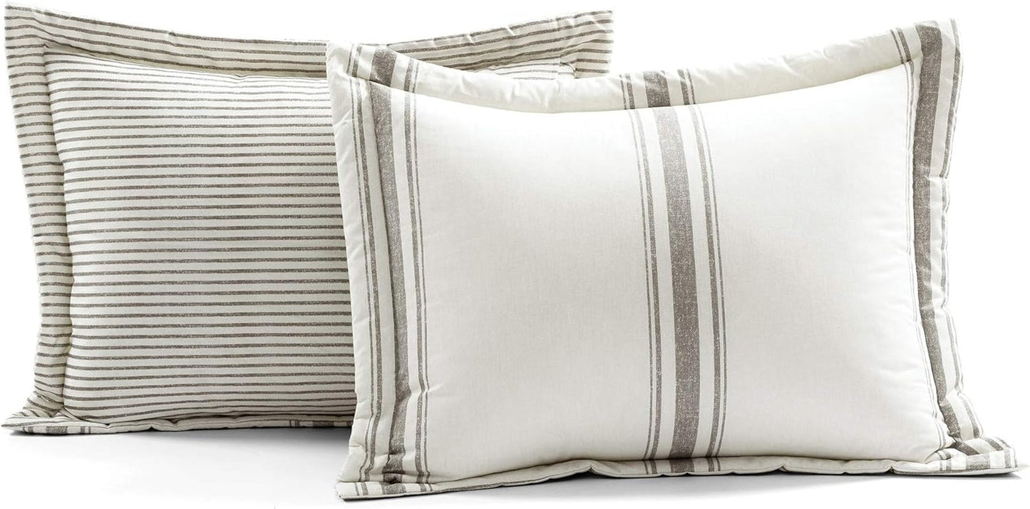 Lush Decor Farmhouse quilt med ränder, Full/Queen, grå täcken och täcken Naty Shop