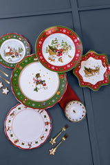 Hutschenreuther Happy Wintertime Red Christmas servisset för 6, porslin, flerfärgat, 6 frukosttallrikar, 6 middagstallrikar och 6 middagstallrikar, diskmaskin och mikrovågssäker