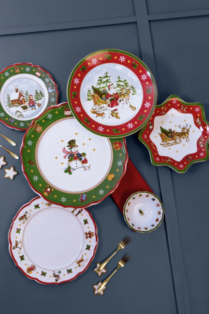 Hutschenreuther Happy Wintertime Red Christmas servisset för 6, porslin, flerfärgat, 6 frukosttallrikar, 6 middagstallrikar och 6 middagstallrikar, diskmaskin och mikrovågssäker