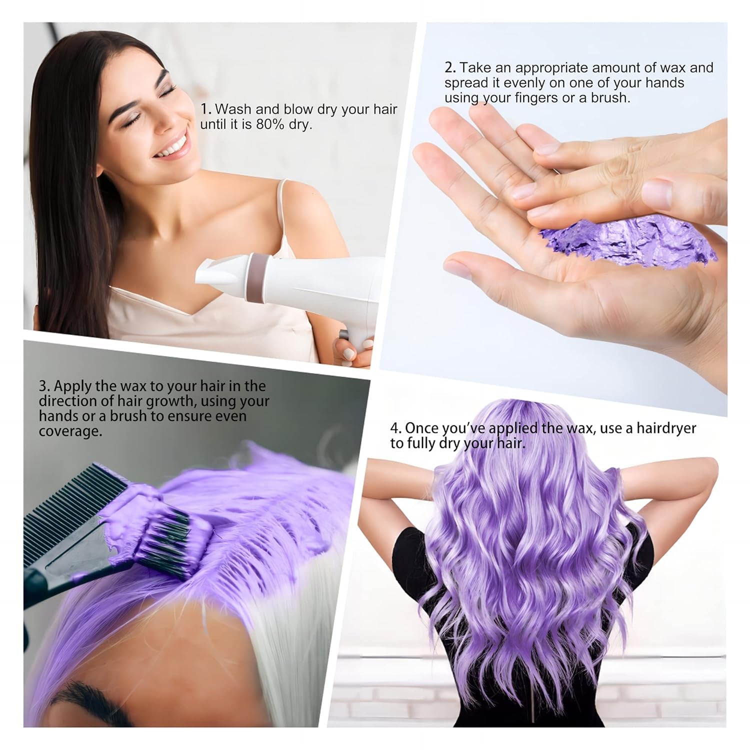 4,23 oz Lila hårton Tillfällig hårfärg med borstar, män kvinnor styling hårton vax, instant hårkräm lera Naturlig frisyr Pomada, DIY Cosplay Halloween hårvax Hårfärgning Naty Shop