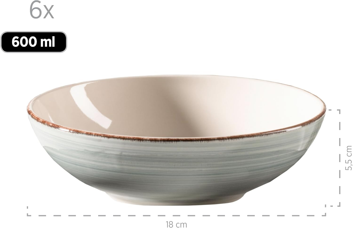 MÄSER 931875 Bel Tempo II servisset för 6 med modern vintagelook, 18-delad bordsservering, handmålad keramisk servis, stengods, rökblå