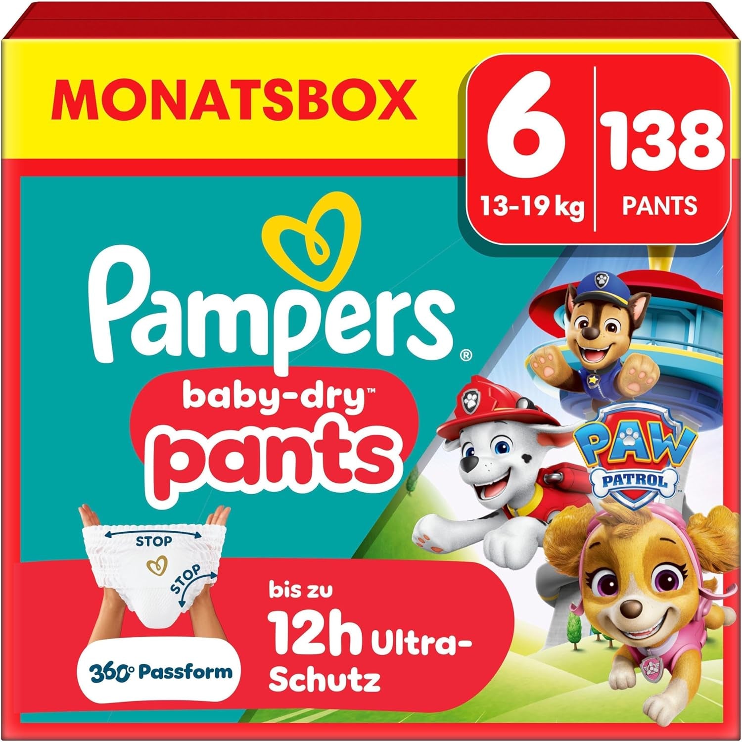 Pampers Baby Dry Pants Diaper Patrol Puppy Edition, storlek 5, 160 blöjor, 11 kg - 17 kg, 360° justering med stopp och skyddssystem