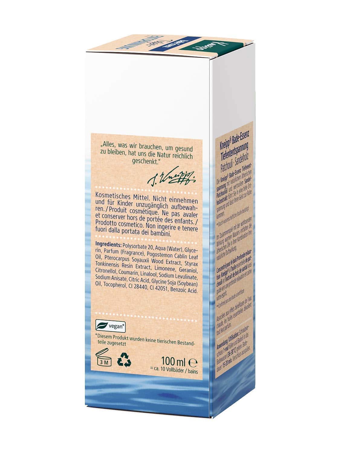 Kneipp, badolja med naturlig patchouli eterisk olja och sandelträextrakt för djup avslappning och lugnande, 100ml Naty Shop
