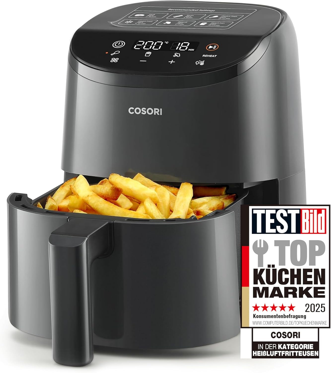 COSORI Hot Air Fryer Airfryer, 12-i-1 Air Fryer XXL 6,2L, Hot Air Fryer med utsiktsfönster och omrörningspåminnelse, 80 recept Hushållsapparater Naty Shop Light Black 2L Mini