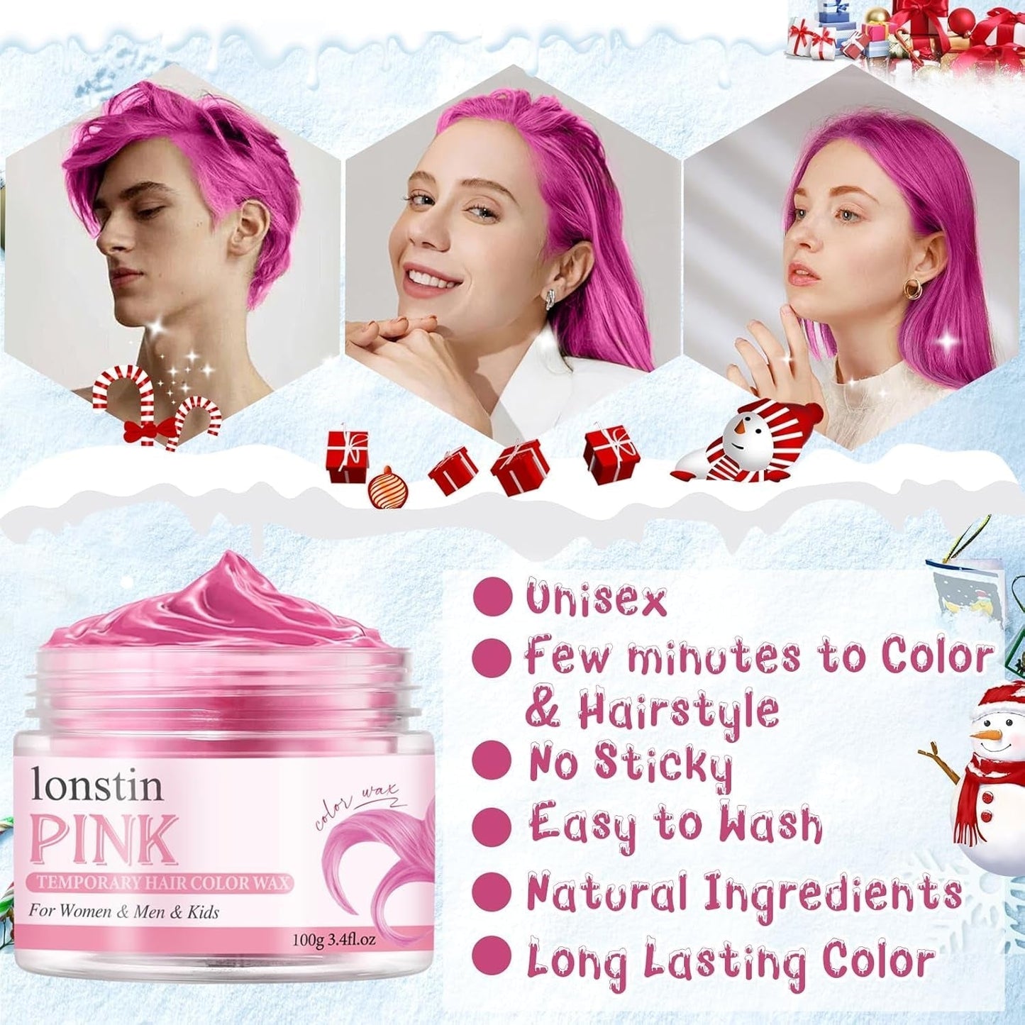 Tvättbar Rosa Tillfällig Hårfärgning Tillfällig Hårvaxfärg Naturlig frisyr Pomade Tvättbar Hårfärgning För män Kvinnor Fest Cosplay Halloween Jul Hårfärgning Naty Shop