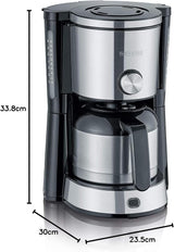 SEVERIN "TypeSwitch" espressomaskin med termokanna, AromaSwitch för att välja mellan 2 bryggprofiler, kaffemaskin för upp till 10 koppar, 1000W, borstat rostfritt stål-svart, KA 4845