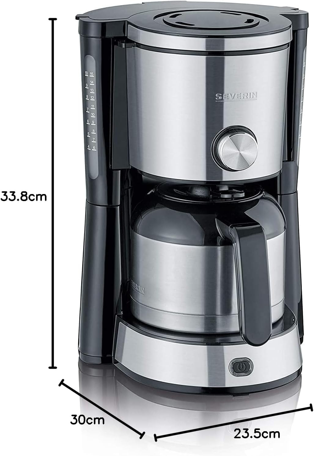 SEVERIN "TypeSwitch" espressomaskin med termokanna, AromaSwitch för att välja mellan 2 bryggprofiler, kaffemaskin för upp till 10 koppar, 1000W, borstat rostfritt stål-svart, KA 4845