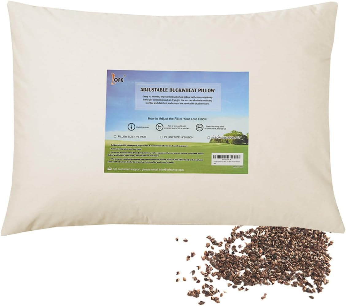 LOFE Organic Bowheat Sovkudde 35,6 X 50,8 cm Justerbar Andas Cool Sleep Cervikalt stöd för rygg och sidoslipare (tartariskt boveteskrov) Naty Shop Standardkuddar Krämfärg Medium Storlek (16-22 tum)