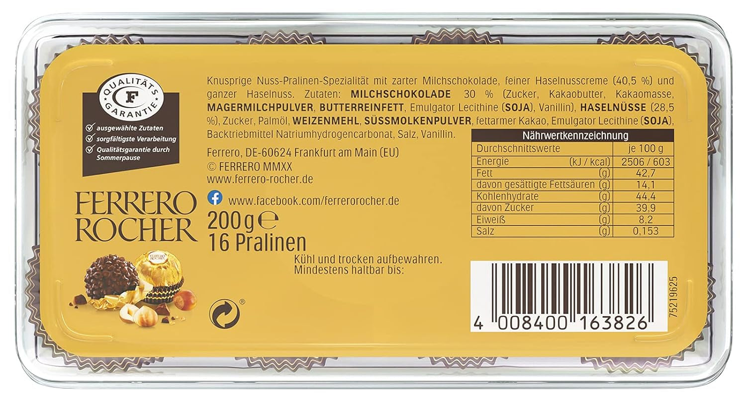 Ferrero Rocher - Crunchy and Creamy Walnut Praline Specialty - 5 förpackningar med 16 individuella praliner vardera