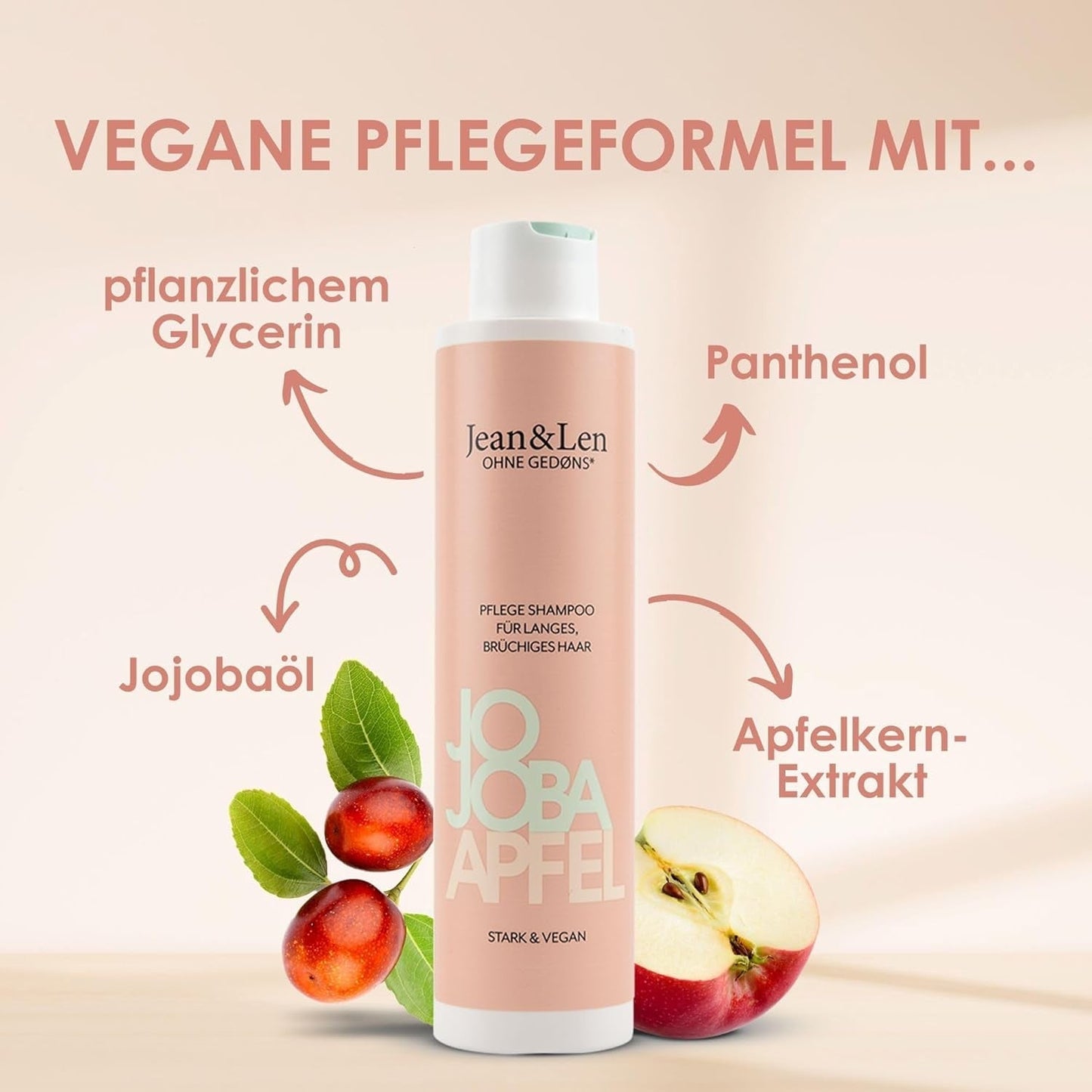 Jean & Len Care Shampoo Jojoba & Apple, ger näring åt långt och skört hår, 300 ml Dusch och bad Jean & Len