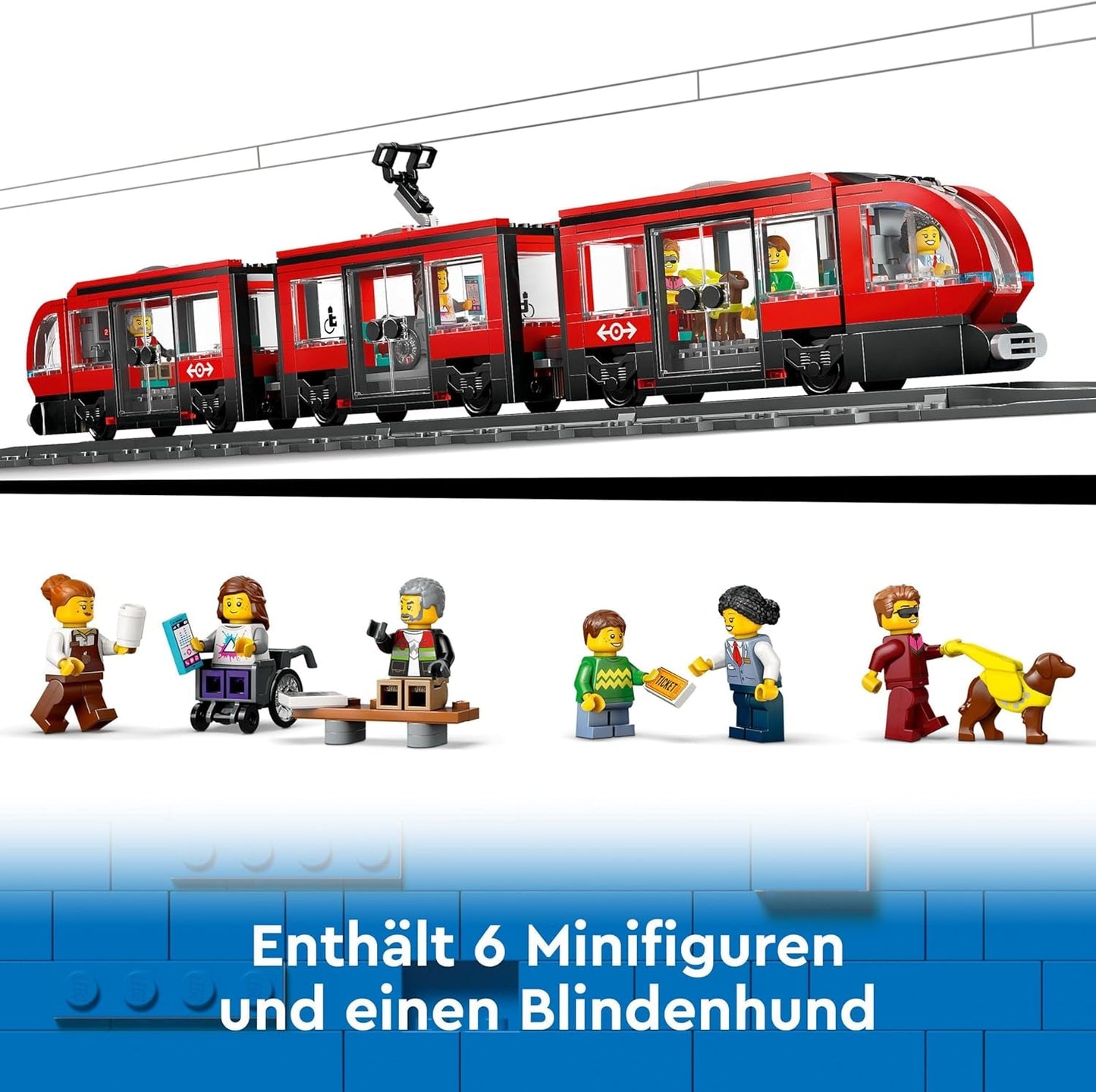 LEGO City spårvagn med station, presentidé för fordonsleksaksfans från 7 år, med 6 minifigurer och en ledarhund för rollspel, byggleksak 60423 Byggset Besuche den LEGO-Store
