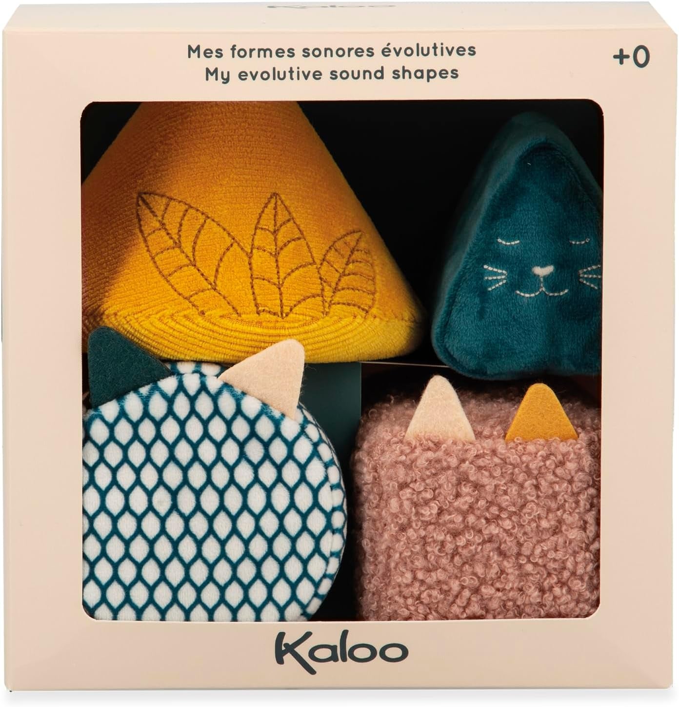 KALOO - Stimuli - 4 evolutionära former med ljud - Produkter för barn - Staplingslek - Hörsel- och greppförmåga - Från födseln, K227002 Babyleksaker Naty Shop