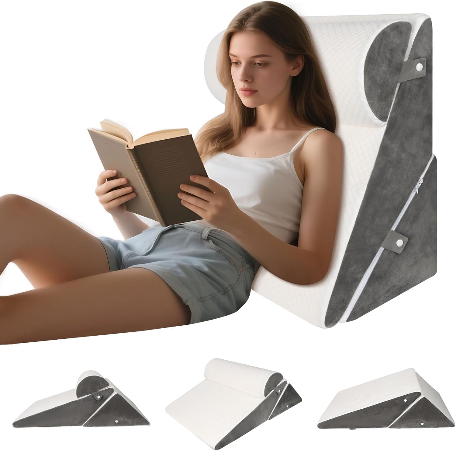 Justerbar kilkudde för säng, Läskudde för säng och soffa, Foam Reflux Kudde, Ryggkudde, Sömnapné, Läsning, Sömnhöjd, Benkudde, Ryggsmärta, Snarkning
