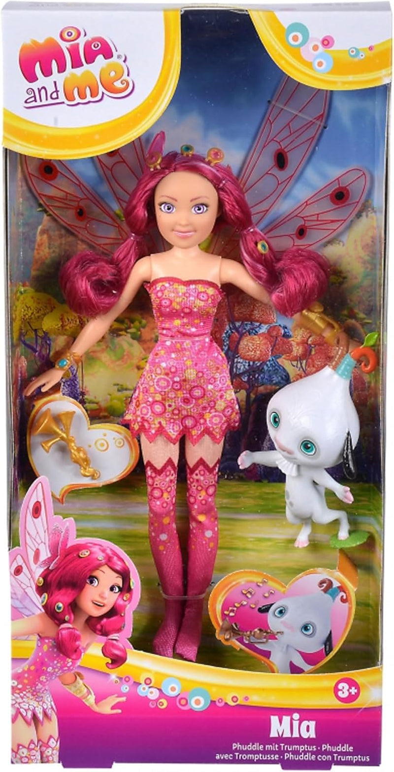 Simba 109483042 Mia and Me Doll, Phuddle med Trumptus, Elf med rörliga vingar och ben, 6 hårspännen, 2 armband, åldrar 3+, Flerfärgad, 23 cm