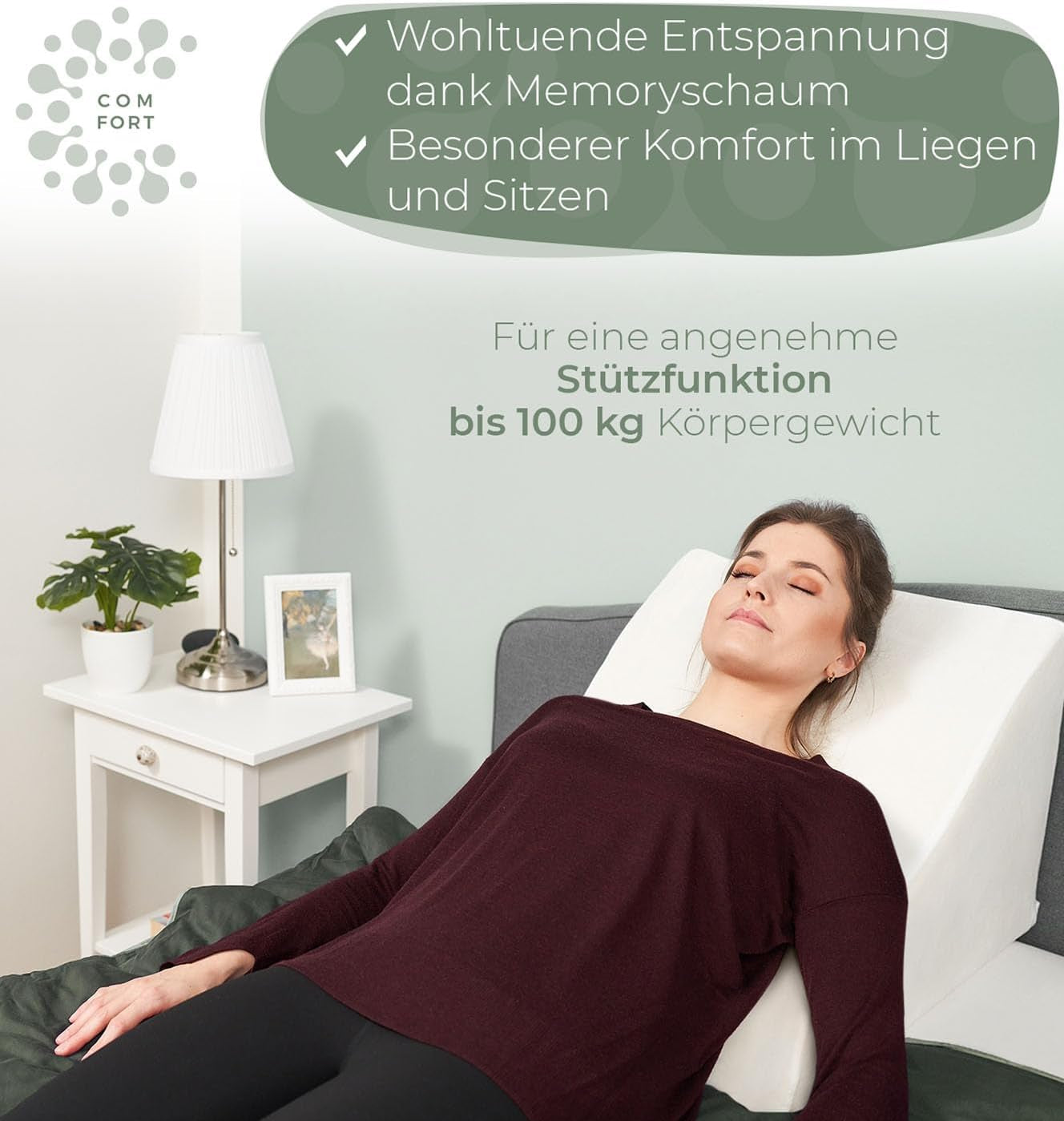 Läskudde för säng och soffa, Bekväm ryggkudde med Memory Foam, Anti-refluxkudde Kan användas som sängkudde, ryggstöd eller sänggavel, Bekväm sängkudde som behagligt ryggstöd