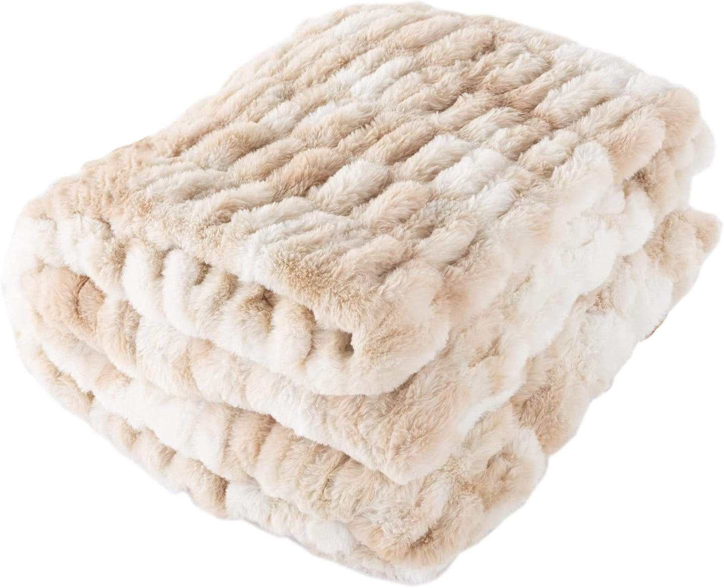 Lavish Home Oversized Gerüschte fuskpälsfilt, 152,4 X 203,2 cm, jacquard fuskpäls, queen size-kast för sängar och soffor, grå sängar och filtar Lavish Home Cream
