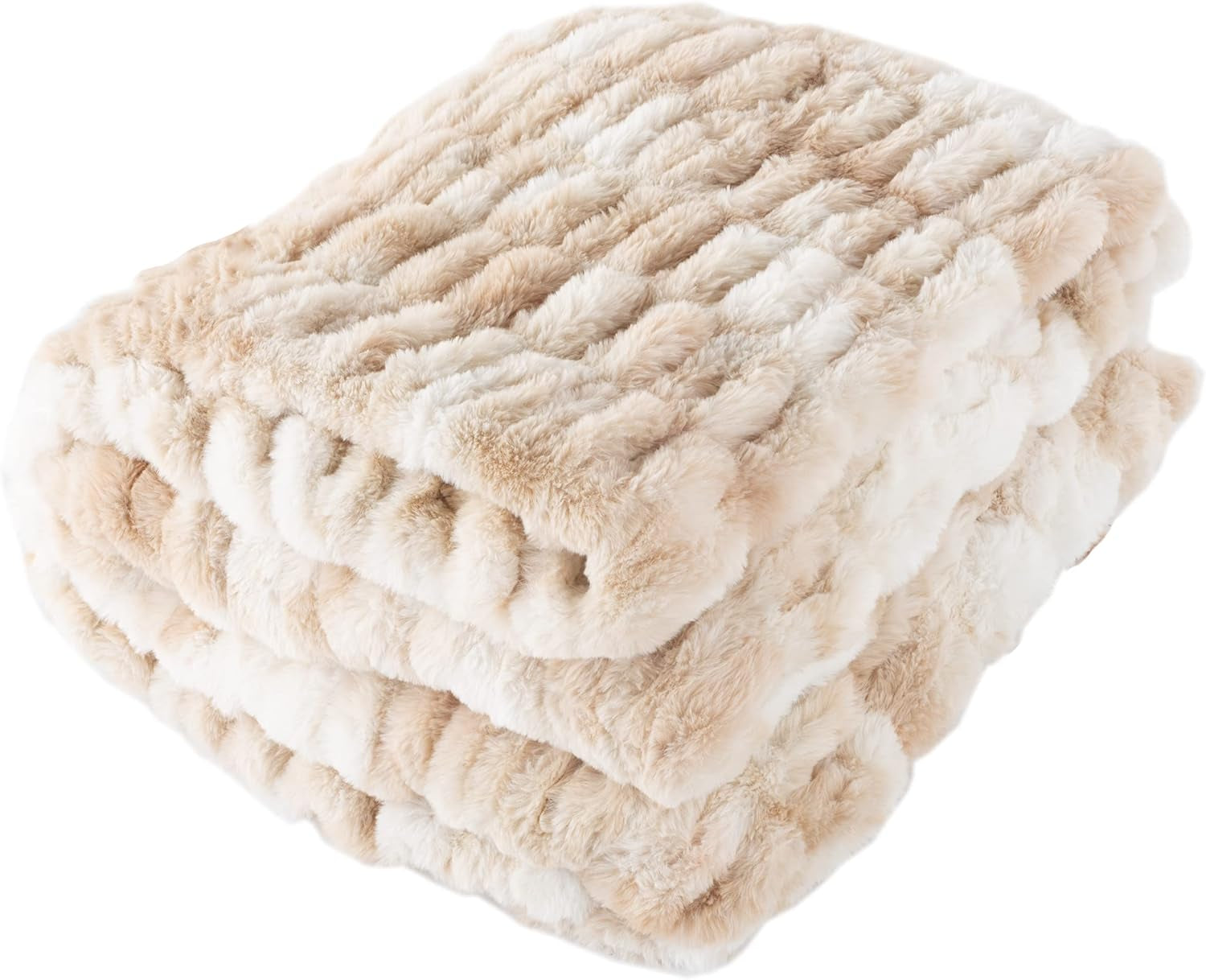 Lavish Home Oversized Gerüschte fuskpälsfilt, 152,4 X 203,2 cm, jacquard fuskpäls, queen size-kast för sängar och soffor, grå sängar och filtar Lavish Home Cream
