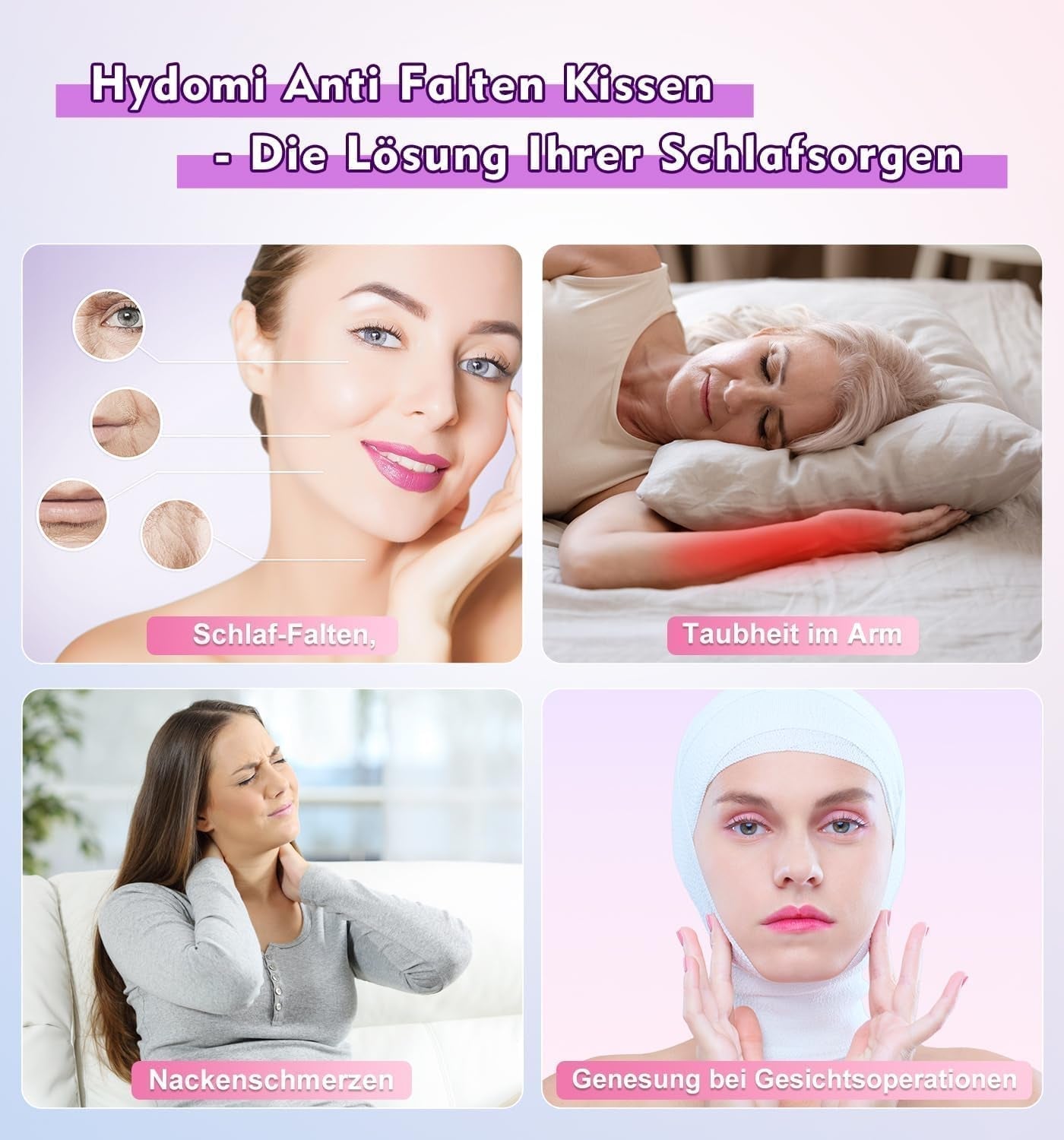 Hydomi Anti-Wrinkle Kudde 2-i-1 Anti-Aging Skönhetskudde Ortopediskt nackstöd Kudde Nacke och axel smärta Memory Foam Kudde för att hålla huvudet rakt Cervikala ortopediska kuddar Naty Shop