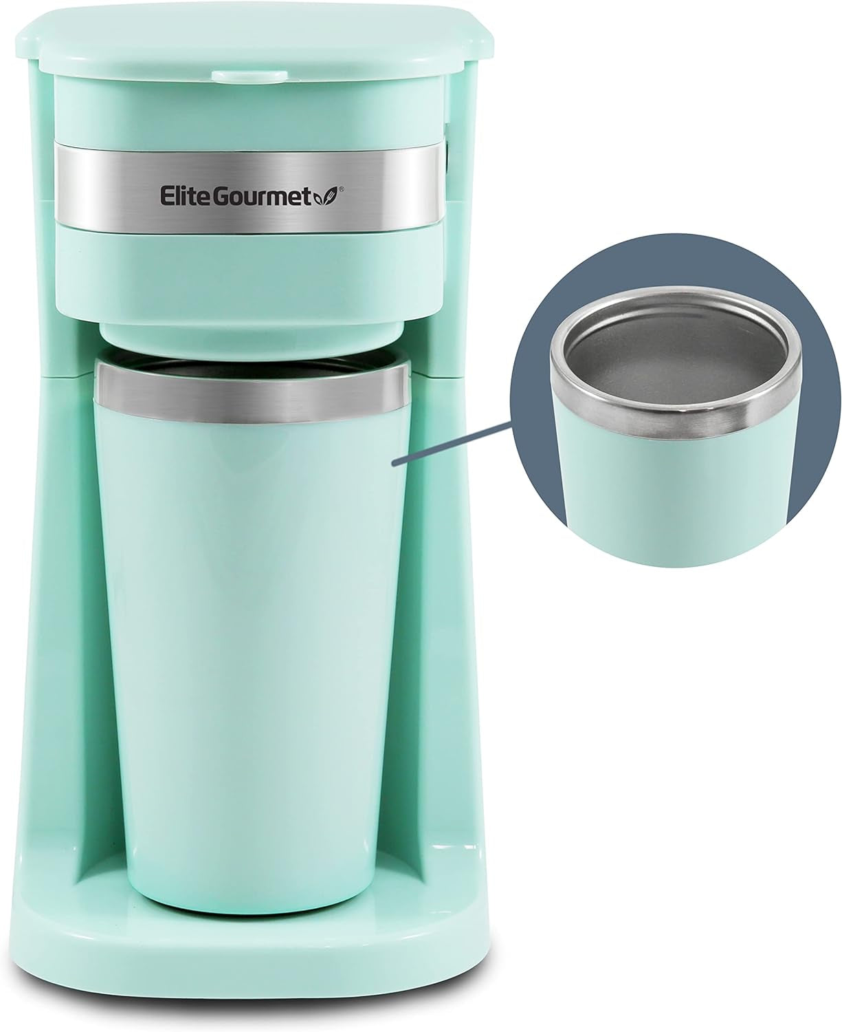EHC113M# Kompakt personligt enservefilter Espressobryggare med resemugg av rostfritt stål inuti malet kaffe Återanvändbart filter Mintgrönt 400 ml